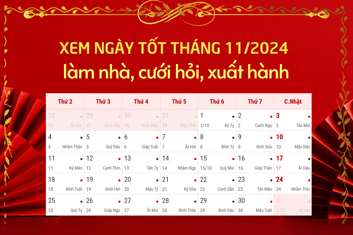 Ngày đẹp tuổi Tân Hợi tháng 11