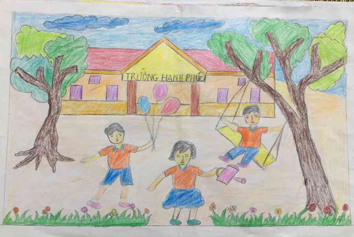 Bức tranh về đề tài ngôi trường của học sinh với sự sáng tạo đặc biệt tranh ve de tai ngoi truong cua hoc sinh 011459743