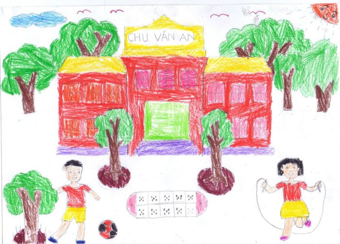 Bức tranh độc đáo về đề tài ngôi trường mơ ước của em ve tranh de tai ngoi truong mo uoc cua em 011507842