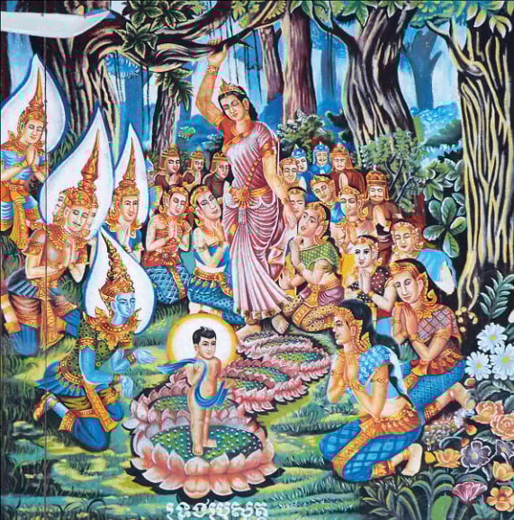 Hình tượng Đức Phật Đản sanh và đi bảy bước trên bảy đóa sen 1